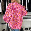 Women's Rose Red Oversized Leopard Print Balloon Sleeve Casual Shirt - Image 2