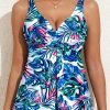 Women's Green Floral Print Padded V Neck Tankini Top for Beach Vacation - Image 6