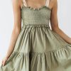 Chic Laurel Green Smocked Bodice A-Line Ruffled Mini Dress with Self-Tie Straps - Image 2