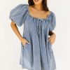 Women's Myosotis Bubble Sleeve Square Neck Denim Babydoll Dress - Playful & Chic - Image 4