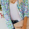 Women's White Boho Floral Printed Rhinestone Open Front Kimono with 3/4 Sleeves - Image 12