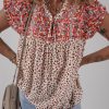 Chic Women's Red Printed Tie Neck Blouse with Embroidery Detail - Image 9