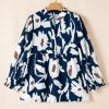 Women's Sail Blue Abstract Floral Print Puff Sleeve Half Button Blouse - Elegant Bohemian Style - Image 5