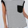 Women's Casual Black Stripe Round Neck Tank Top with Chest Pocket - Image 9