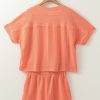 Stylish Pale Chestnut Textured Patched Pocket Short Sleeve Top & Drawstring Shorts Set for Women - Image 8