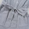 Women's Blue Stripe Buttoned Belted High Waist Romper with Chest Pockets - Image 11