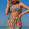 Women's Multicolour Abstract Print Textured Spaghetti Strap High Waist Bikini Set - Bohemian Style - Image 6