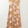 Women's Khaki Floral Print Sleeveless Button Up Wide Leg Loose Jumpsuit - Image 10