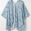 Women's White Boho Floral Printed Rhinestone Open Front Kimono with 3/4 Sleeves - Image 13