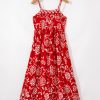 Women's Red Floral Printed Spaghetti Strap Empire Waist Maxi Dress - Bohemian Style for Summer - Image 18