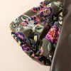 Women's Four Leaf Clover Floral Bubble Sleeve Patchwork Faux Leather Frilled Round Neck Blouse - Image 8