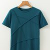 Women's Blue Sapphire Solid Color Toothpick Stripe Round Neck T-Shirt - Image 6