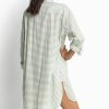 Women's White Stripe Collared V Neck Long Sleeve Beach Cover-Up with Chest Pocket - Image 3