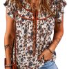 Women's White Floral Frilly Blouse with Lace Up Neckline - Trendy and Feminine - Image 7