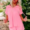 Women's Peach Blossom Hooded Short Sleeve Henley Top and Shorts Set - Casual Summer Outfit - Image 6