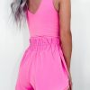 Chic Sachet Pink Sleeveless Cinched Waist Romper with Loop Drawstring - Image 2