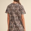 Women's Brown Leopard Print Crew Neck Shift Mini T-Shirt Dress - Image 3