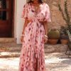 Women's Pink Abstract Printed Flutter Sleeve Maxi Dress with Daring Cutouts - Image 7