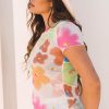 Women's Multicolour Floral Mesh Lettuce Trim Cropped T-Shirt - Image 3