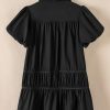 Women's Black Puff Sleeve Ruffle Hem Button Down Shirt Dress - Image 8