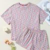 Women's Multicolour Printed Ribbed Knit T-Shirt and Shorts Lounge Set - Image 11