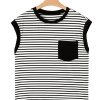 Women's Casual Black Stripe Round Neck Tank Top with Chest Pocket - Image 34