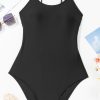 Women's Black Lace-Up Open Back One Piece Swimsuit with Thin Straps - Image 14