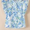 Women's Sky Blue Floral Print Ruffle Sleeve Button Up Shirt for Elegant Style - Image 5