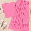 Women's Bonbon Textured Ruffle Trim Crop Vest & Lace-Up Long Skirt Set - Image 8