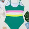 Women's Sea Green Contrast Trim Colorblock High Waisted Bikini Set - Image 8