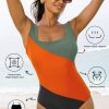 Women's Duffel Green Color Block Padded Square Neck One Piece Swimsuit - Image 2