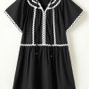 Women's Black Contrast Ricrac Trim Short Sleeve V Neck Mini Dress - Chic Summer Style - Image 6