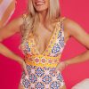 Women's Yellow Floral Print V Neck One Piece Swimsuit - Bohemian Style Monokini - Image 6