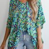 Women's Green Abstract Print V Neck Half Sleeve Tunic Blouse - Bohemian Style - Image 10