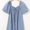 Women's Myosotis Bubble Sleeve Square Neck Denim Babydoll Dress - Playful & Chic - Image 14