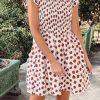 Chic Women's Brown Abstract Printed Flutter Sleeve Smocked Bodice Short Dress - Image 5