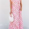 Women's Pink Floral Print Square Neck Ruffled Strap Maxi Dress for Summer - Image 7