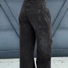 Women's Dark Grey Pleated Wide Leg Mineral Wash Denim Pants - Chic and Trendy Everyday Wear - Image 2