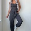 Women's Carbon Grey Back Crossed Straps Hollow Out Sleeveless Jumpsuit - Image 3