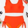 Women's Plus Size Orange Ruffled Trim Knotted High Waist Bikini Set - Image 13