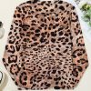 Women's Brown Leopard Print Round Neck Long Sleeve Slim Fit Top - Image 7