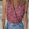 Women's Heather Floral Textured V Neck Sleeveless Bodysuit - Elegant and Chic - Image 4