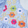 Women's Sky Blue Floral Embroidered Puff Sleeve Notched V Neck Blouse - Image 14