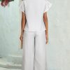 Women's Gray Stripe Zipped Collar Ruffled Sleeve Tee & Wide Leg Pants 2-Piece Outfit - Image 2