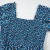 Women's Blue Vintage Boho Floral Smocked Wide Leg Jumpsuit with Puff Sleeves - Image 12