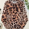 Women's Brown Leopard Print Round Neck Long Sleeve Slim Fit Top - Image 6