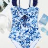 Women's Blue Cutout Ruffled Spaghetti Strap One-Piece Swimwear – Bohemian Style with Adjustable Straps - Image 3