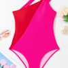 Women's Rose Red One Shoulder Two-Tone Backless One Piece Swimsuit - Elegant Summer Swimwear - Image 6