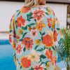 Plus Size Women's Sky Blue Floral Print V Neck Batwing Sleeve Blouse - Image 2