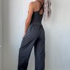 Women's Carbon Grey Back Crossed Straps Hollow Out Sleeveless Jumpsuit - Image 2